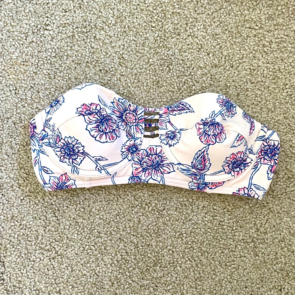 Billabong Pink Blue Floral Paisley Bandeau Bikini Top S Strapless Swim Boho